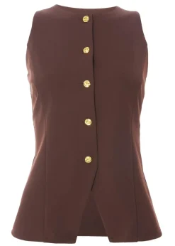Quiz Brown Button Front Waistcoat