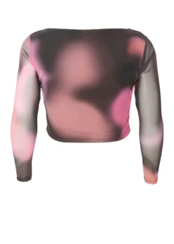 Quiz Brown Curve Marble Print Crop Top