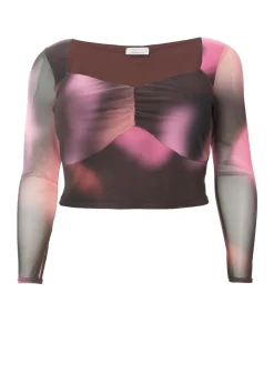 Quiz Brown Curve Marble Print Crop Top