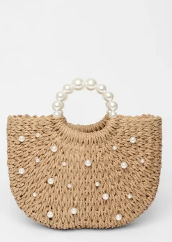 Quiz Brown Pearl Raffia Bag