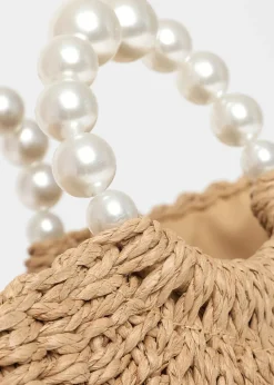 Quiz Brown Pearl Raffia Bag