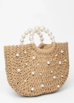 Quiz Brown Pearl Raffia Bag
