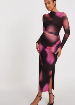 Quiz Brown Petite Marble Print Midaxi Dress