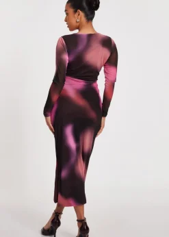 Quiz Brown Petite Marble Print Midaxi Dress