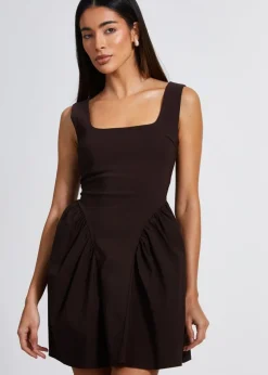 Quiz Brown Scoop Back Skater Dress