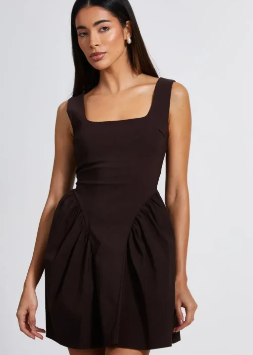 Quiz Brown Scoop Back Skater Dress