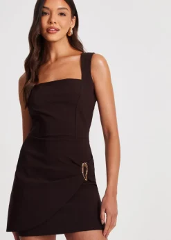 Quiz Brown Square Neck Mini Dress
