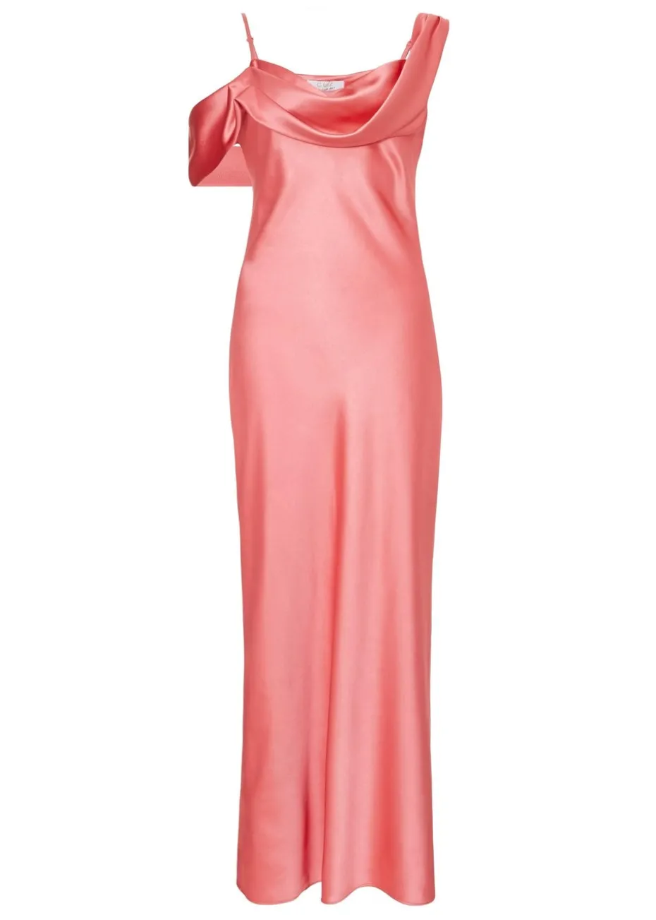 Quiz Coral Satin Drop Shoulder Maxi Dress