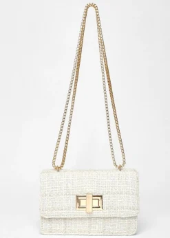 Quiz Cream Boucle Cross Body Bag