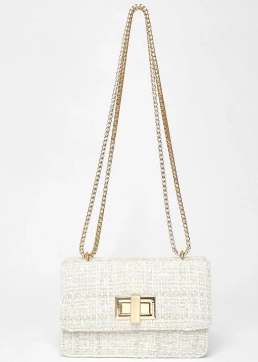 Quiz Cream Boucle Cross Body Bag