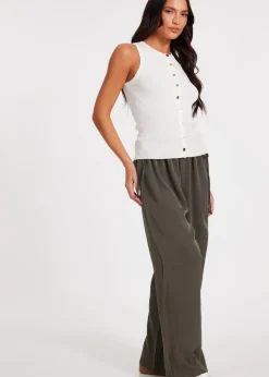 Quiz Cream Button Front Top