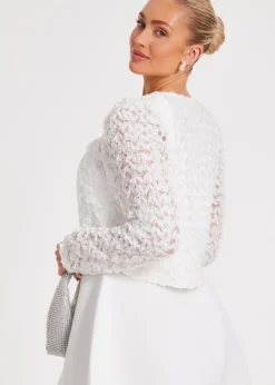 Quiz Cream Chiffon Floral Cropped Jacket