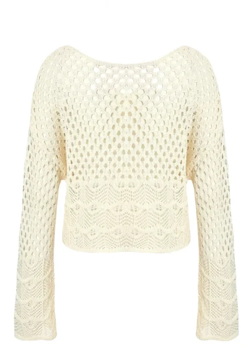 Quiz Cream Crochet Long Sleeve Top