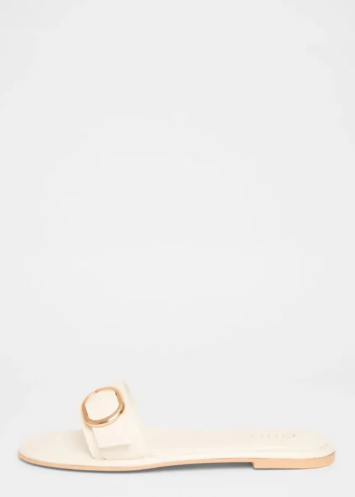 Quiz Cream Double Buckle Flat Sandals