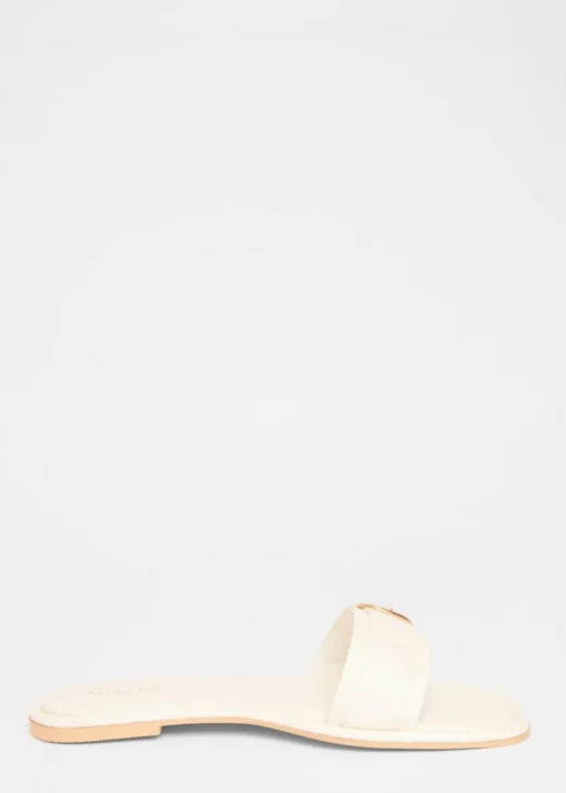 Quiz Cream Double Buckle Flat Sandals