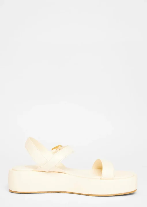 Quiz Cream Faux Leather Flatform Sandals