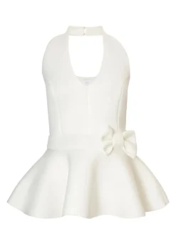 Quiz Cream Halter Neck Peplum Top