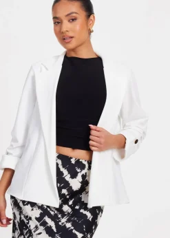 Quiz Cream Petite Ruched Sleeve Blazer