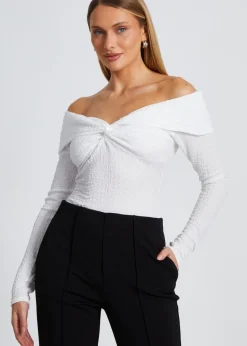 Quiz Cream Textured Bardot Top