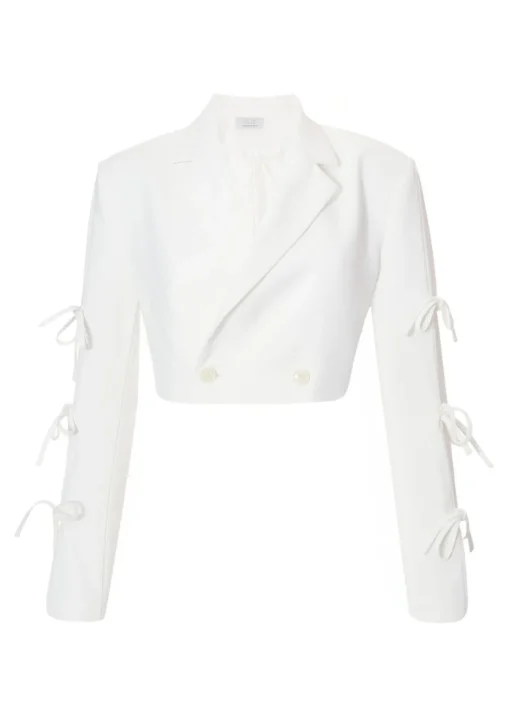 Quiz Cream Tie Sleeve Cropped Blazer
