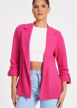 Quiz Fuschia Ruched Sleeve Blazer