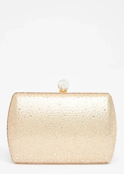 Quiz Gold Diamante Curve Box Bag
