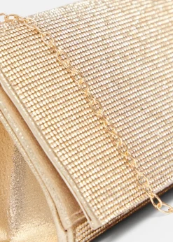 Quiz Gold Diamante Rectangle Clutch