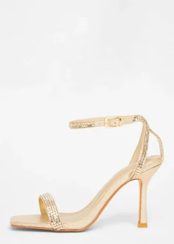 Quiz Gold Diamante Strap Heels
