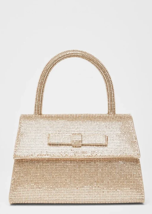 Quiz Gold Diamante Top Handle Bag