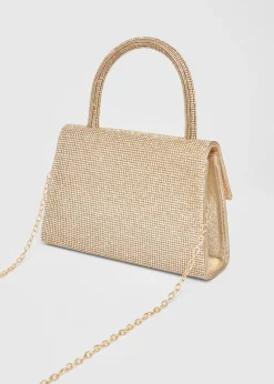 Quiz Gold Diamante Top Handle Bag