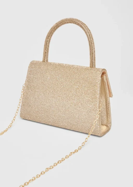 Quiz Gold Diamante Top Handle Bag