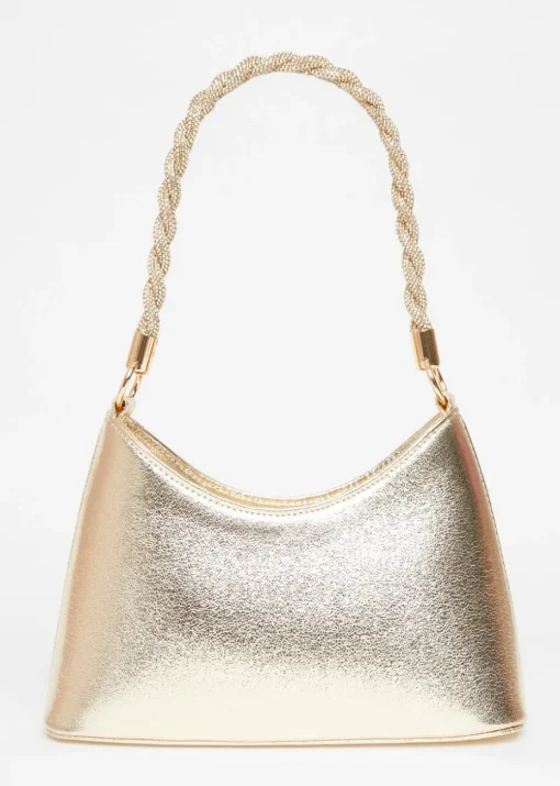 Quiz Gold Diamante Twist Handle Bag