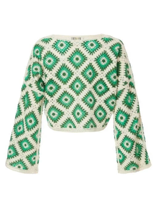 Quiz Green Crochet Geometric Crop Top