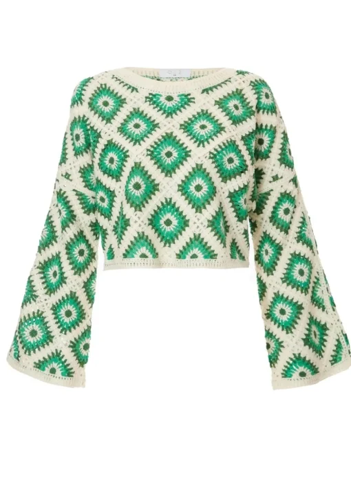 Quiz Green Crochet Geometric Crop Top