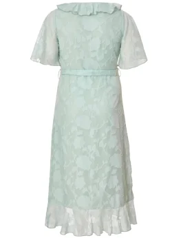 Quiz Green Curve Jacquard Frill Midaxi Dress