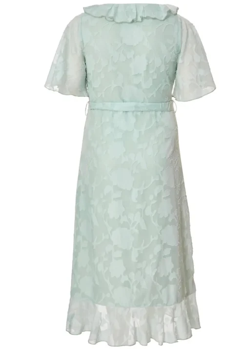 Quiz Green Curve Jacquard Frill Midaxi Dress