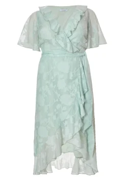 Quiz Green Curve Jacquard Frill Midaxi Dress
