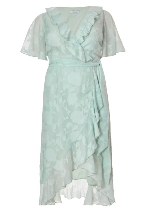 Quiz Green Curve Jacquard Frill Midaxi Dress