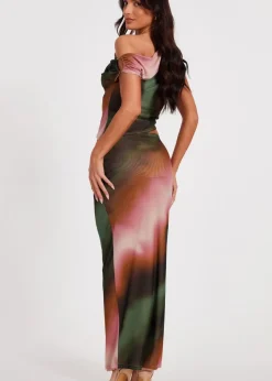 Quiz Green Mesh Ruched Maxi Skirt