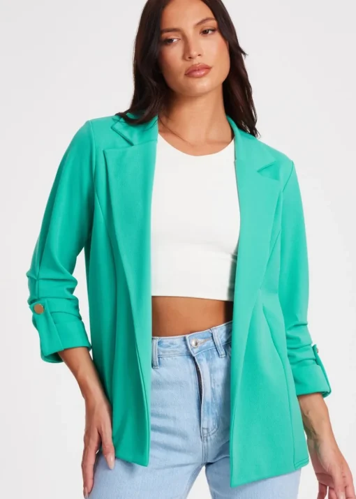 Quiz Green Ruched Sleeve Blazer