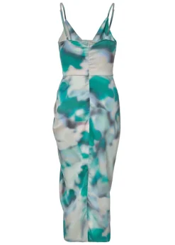 Quiz Green Satin Marble Print Midaxi Dress