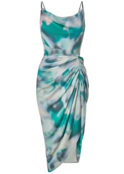 Quiz Green Satin Marble Print Midaxi Dress