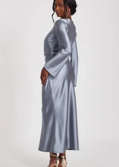 Quiz Grey Satin Ruched Side Midaxi Dress