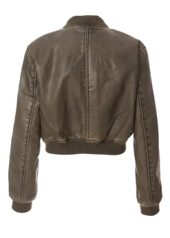 Quiz Khaki Faux Leather Bomber Jacket
