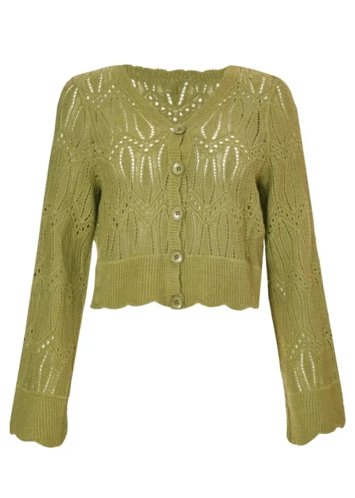 Quiz Khaki Knit Cropped Cardigan