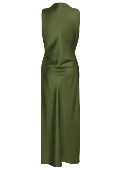 Quiz Khaki Satin Ruched Midi Dress