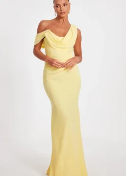 Quiz Lemon Asymmetric Cowl Neck Maxi Dress