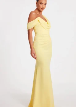 Quiz Lemon Asymmetric Cowl Neck Maxi Dress