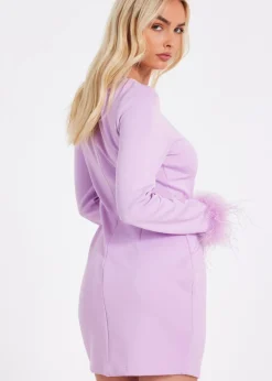 Quiz Lilac Feather Trim Mini Dress