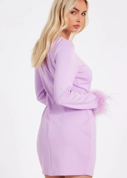 Quiz Lilac Feather Trim Mini Dress